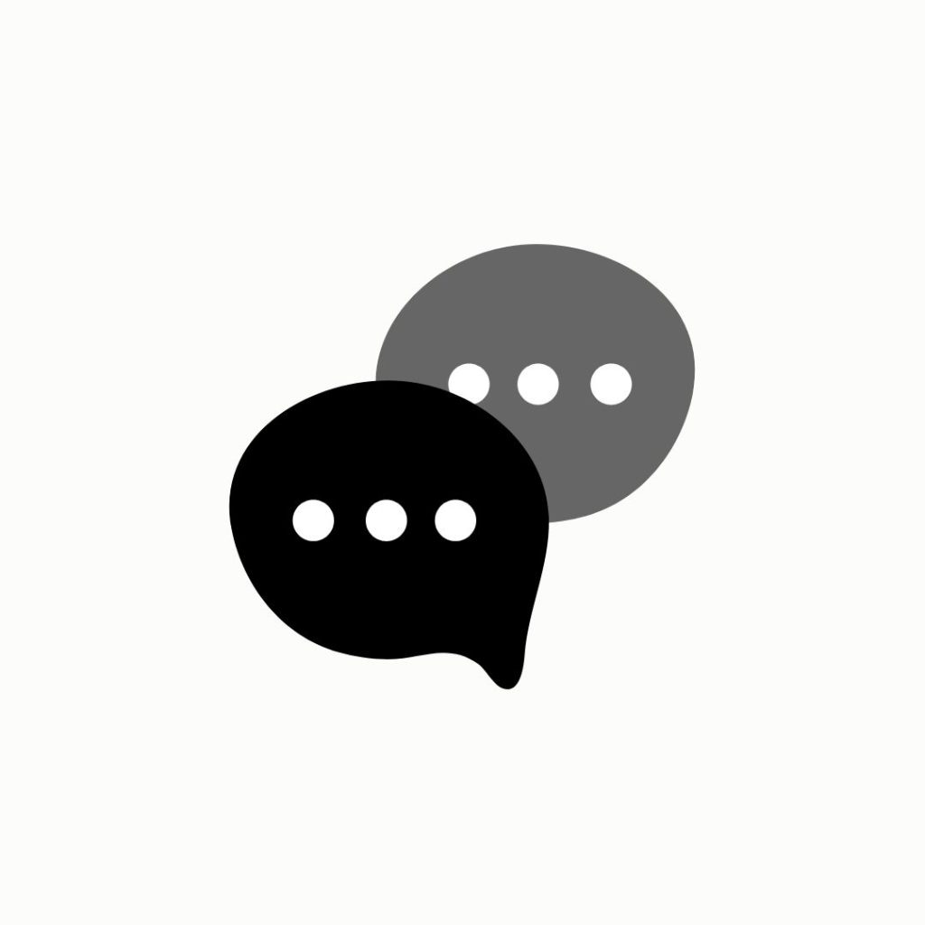 Black and gray chat bubble icons with three dots, representing one-on-one calls or direct communication.